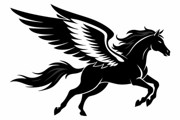 flying pegasus line art silhouette vector illustration	