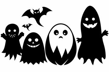 halloween ghosts set line art silhouette vector illustration