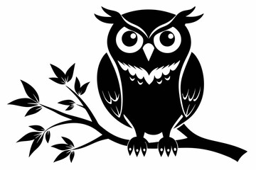 owl with a tree branch line art silhouette vector illustration	