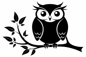 owl with a tree branch line art silhouette vector illustration	