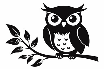 owl with a tree branch line art silhouette vector illustration	