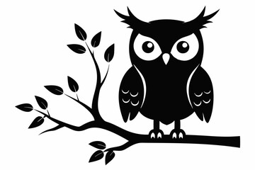 owl with a tree branch line art silhouette vector illustration	