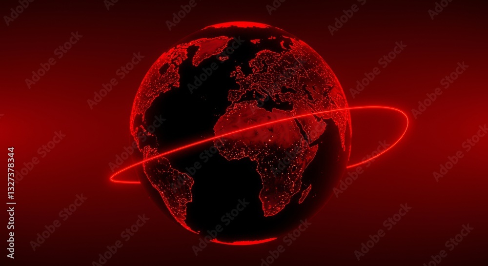 Wall mural global network connection red globe - a large red and black globe symbolizes global connection, netw