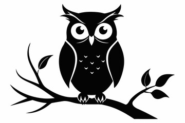 Naklejka premium owl with a tree branch line art silhouette vector illustration 