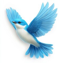 Blue Bird in Flight Against White Background