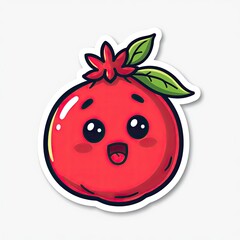 Obraz premium Cute Pomegranate Character with Happy Expression and Green Leaves