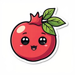 Obraz premium Cute Pomegranate Character with Happy Expression and Green Leaves