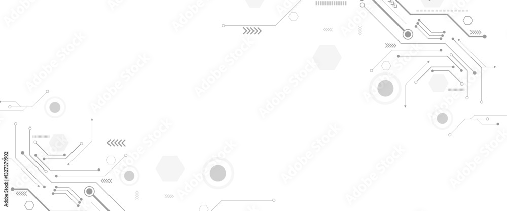 Poster Vectors White Abstract geometric dots and lines connection circuit concept. Hi tech digital connect, communication, High technology concept.