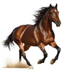 Obraz premium Brown Horse Running Dynamically Against White Background