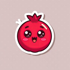 Obraz premium Cute Pomegranate Character with Happy Expression and Green Leaves