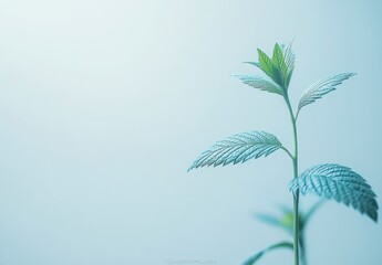 Close Up of a Delicate Green Plant Sprout Against a Soft Blue Background