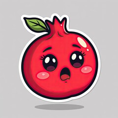 Fototapeta premium Cute Pomegranate Character with Happy Expression and Green Leaves