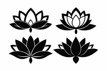 Fototapeta premium set of four lotus flowers line art silhouette vector illustration