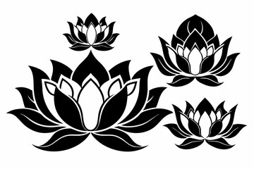 set of four lotus flowers line art silhouette vector illustration
