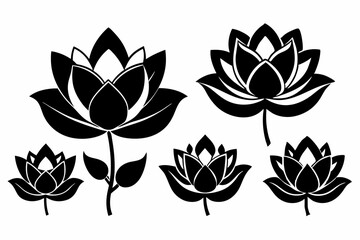 Obraz premium set of four lotus flowers line art silhouette vector illustration