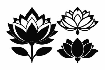 set of four lotus flowers line art silhouette vector illustration