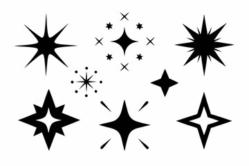 set of star sparkles icons line art silhouette vector illustration
