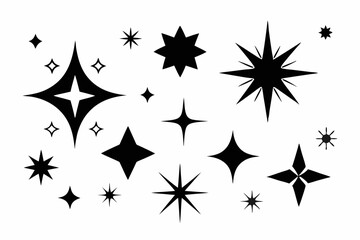 set of star sparkles icons line art silhouette vector illustration
