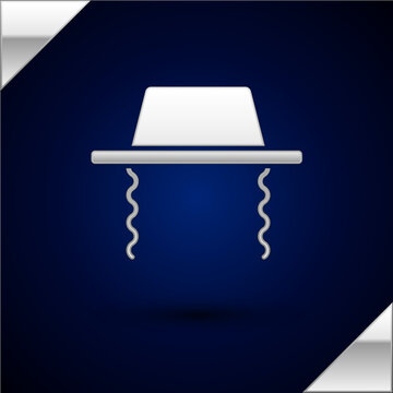 Silver Orthodox jewish hat with sidelocks icon isolated on dark blue background. Jewish men in the traditional clothing. Judaism symbols. Vector