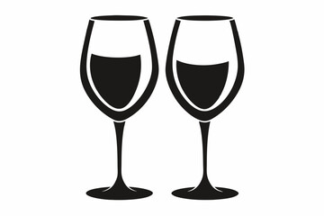 two glasses of wine line art silhouette vector illustration