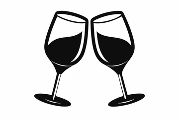 two glasses of wine line art silhouette vector illustration
