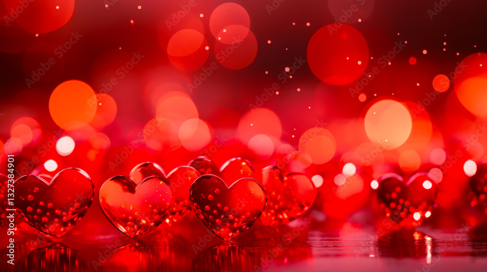 Aufkleber romantic red hearts sparkling with soft bokeh lights in a warm ambiance for a heartfelt setting