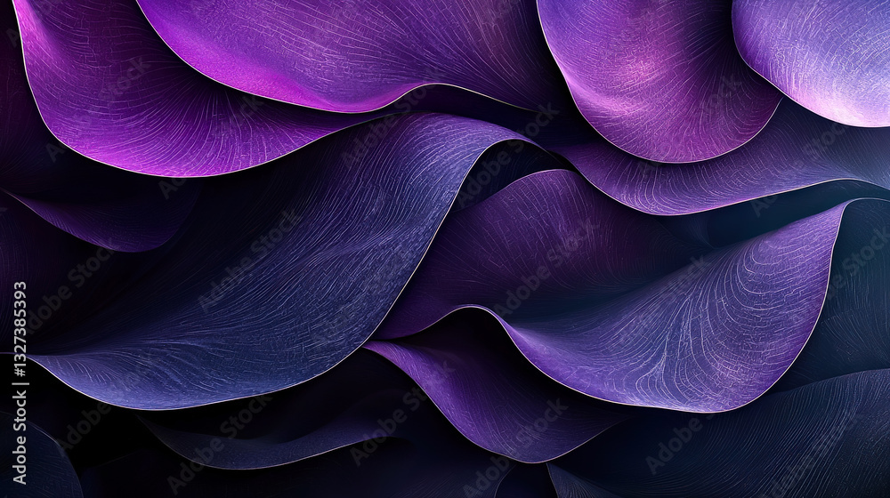Poster Colorful abstract pattern of flowing waves in purple and black tones creating a vibrant visual effect with smooth gradients