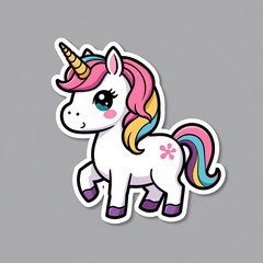 Naklejka premium Cute Cartoon Unicorn Character with Colorful Mane and Horn
