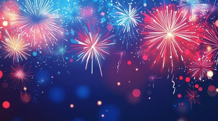 Colorful fireworks display explodes across a dark blue night sky