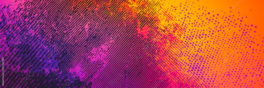 Poster a captivating abstract composition features vibrant shades of pink, purple, and orange blending seam
