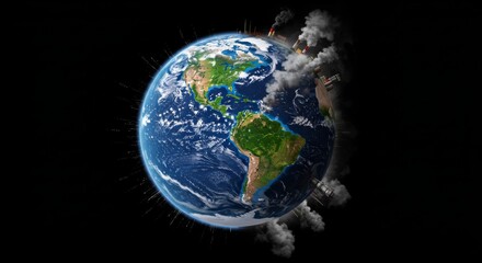 Planet Earth Pollution Crisis - A striking depicting Earth engulfed in industrial pollution, highlighting the urgent need for environmental protection