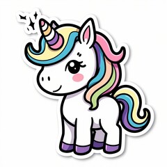 Fototapeta premium Cute Cartoon Unicorn Character with Colorful Mane and Horn