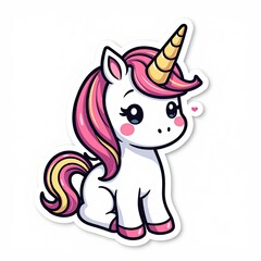 Cute Cartoon Unicorn Character with Colorful Mane and Horn