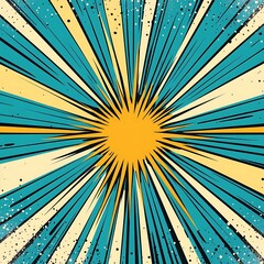 Obraz premium Vibrant explosion graphic with radiant beams in red, yellow, and blue, creating an energetic and dynamic visual impact