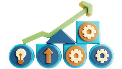 Obraz premium Abstract 3D Render of Blue and Orange Blocks Showing Growth and Progress