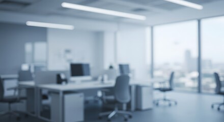 Fototapeta premium Abstract blurred office interior room. blurry working space with defocused effect. use for background or backdrop in business concept