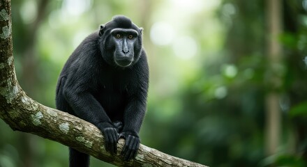 Obraz premium Majestic Black Crested Macaque in Lush Forest Habitat