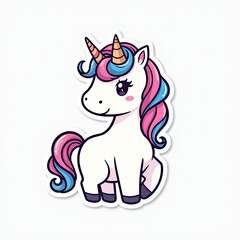 Cute Cartoon Unicorn Character with Colorful Mane and Horn