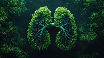 Lush Green Trees Shaped Like Lungs Symbolize Nature's Breath and Environmental Conservation  Promoting Clean Air and Ecosystem Health