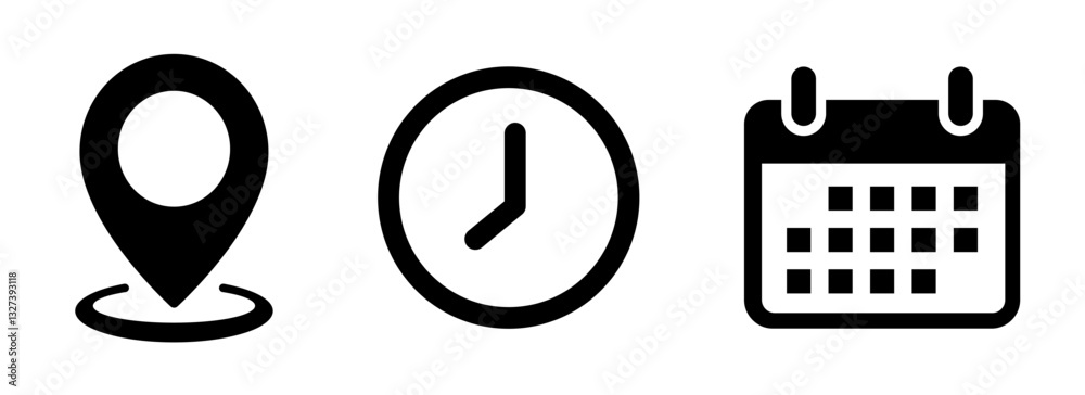 Fototapete time, date, and address icon set. event calendar reminder clock business schedule signs, location pi