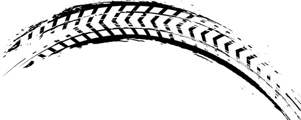 Grunge tire tracks, wheel braking marks. Truck, car or motorcycle tread pattern silhouettes. Auto race, motorsport, speed racing design element. Vector illustration © Muhammad Muhdi