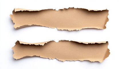 Two Pieces of Torn Brown Paper on White Background