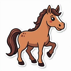 A cute brown cartoon pony gallops, an isolated vector animal illustration