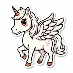 Cute Cartoon Unicorn with Wings and Pink Mane, Adorable Fantasy Animal