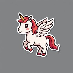 Cute Cartoon Unicorn with Wings and Pink Mane, Adorable Fantasy Animal