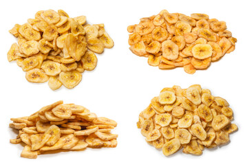 Banana chips isolated on a white background. Dehydrated banana.
