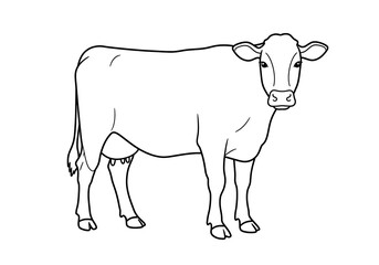 Fototapeta premium Line Art Illustration of Standing Cow Farm Animal in Black and White