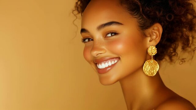 Close up portrait of a confident young woman showing profile with room for text or copy space. 4k Video resolution
