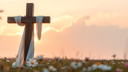 Wood Cross Christian Christ Easter Resurrection Hope Faith White Cloth Sunrise Sunset Negative Space Header Soft Church Branding