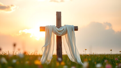 Wood Cross Christian Christ Easter Resurrection Hope Faith White Cloth Sunrise Sunset Negative Space Header Soft Church Branding